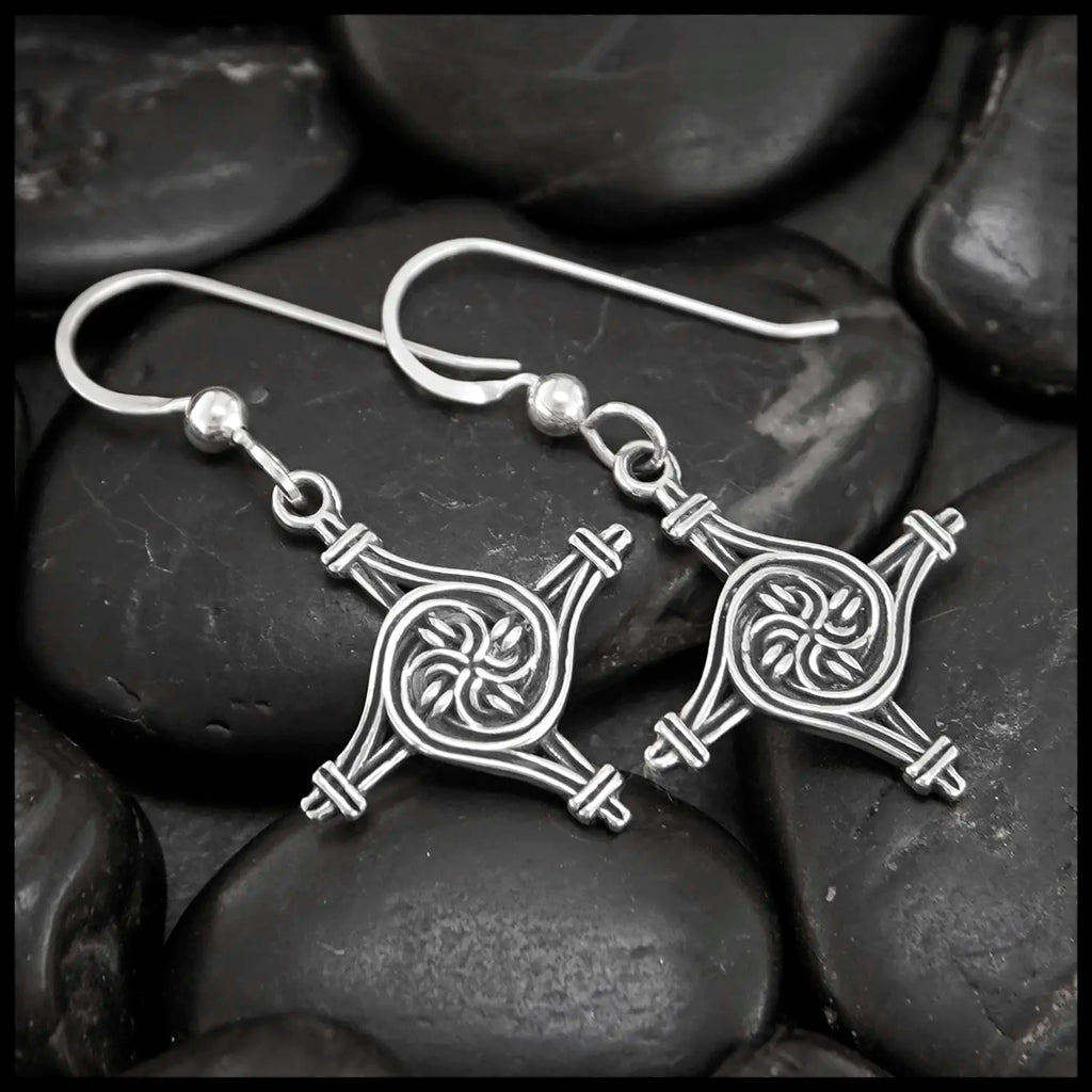 Small St. Brigid's Spiral Cross Earrings in Silver