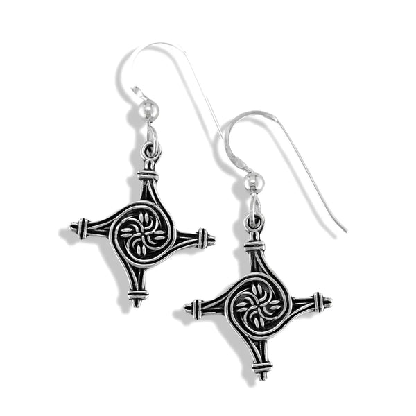 Small St. Brigid's Spiral Cross Earrings in Silver