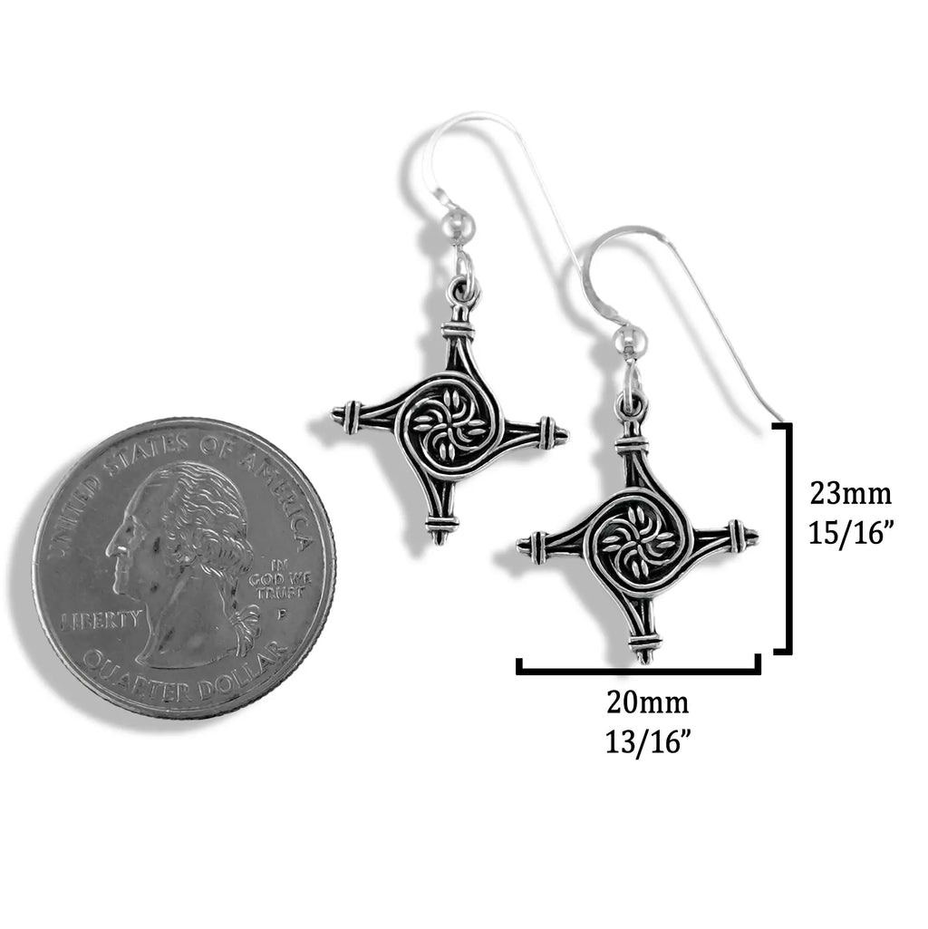 Small St. Brigid's Spiral Cross Earrings in Silver