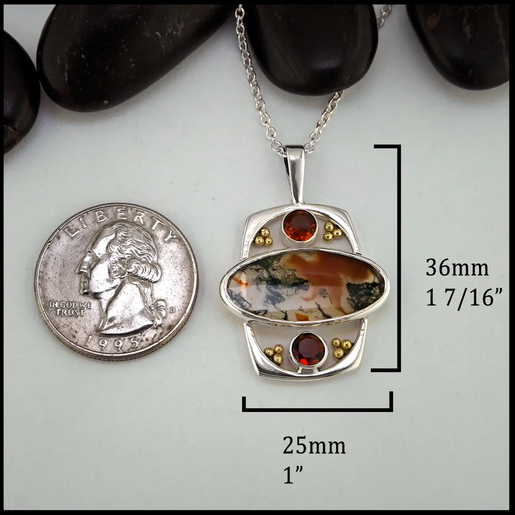 Moss Agate Citrine Pendant in Sterling Silver and 18K Gold
36mm x 25mm