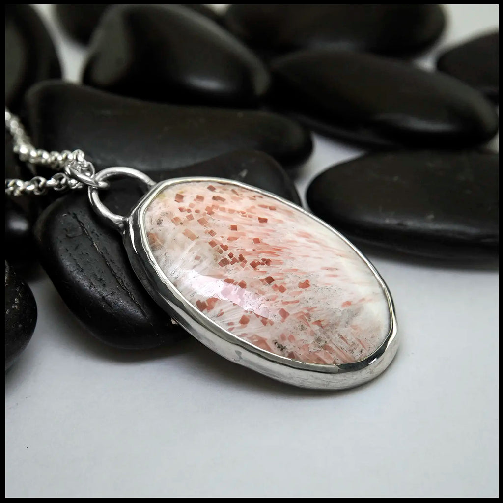 Scolecite Spring Pendant in Sterling Silver and 14K Gold