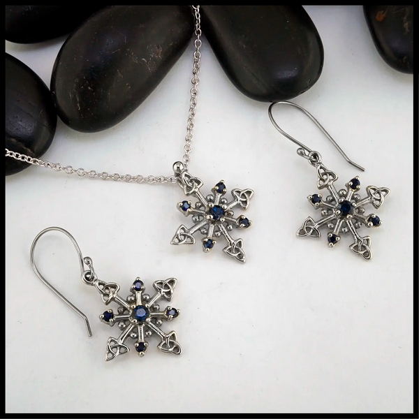 Trinity Snowflake Set in 14K White Gold with Sapphires