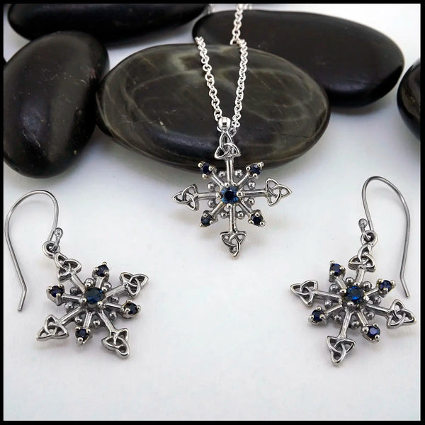 Trinity Snowflake Set in 14K White Gold with Sapphires