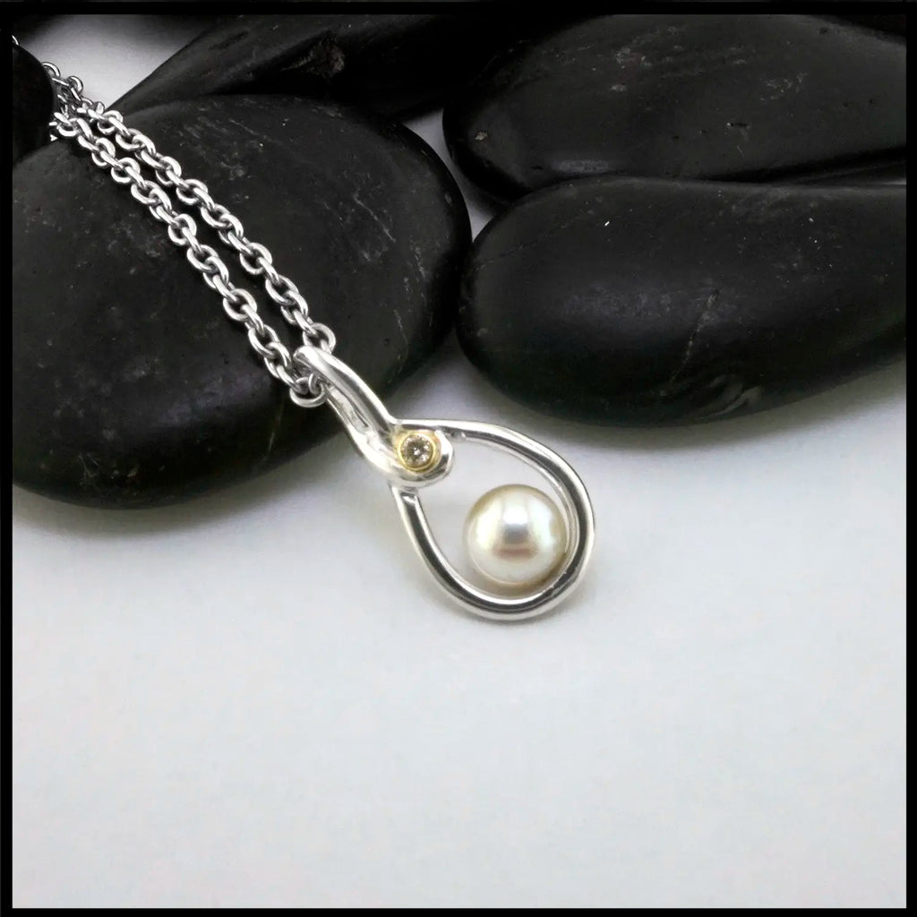 Pearl and Diamond Custom Pendant in Sterling Silver