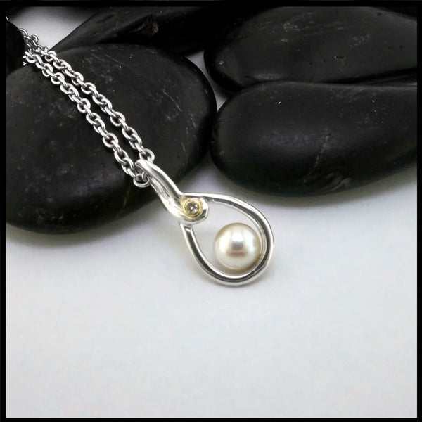 Pearl and Diamond Custom Pendant in Sterling Silver