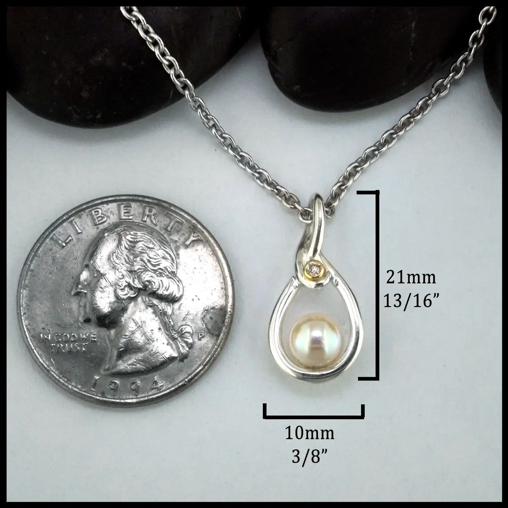 Pearl and Diamond Custom Pendant in Sterling Silver, 21mm x 10mm