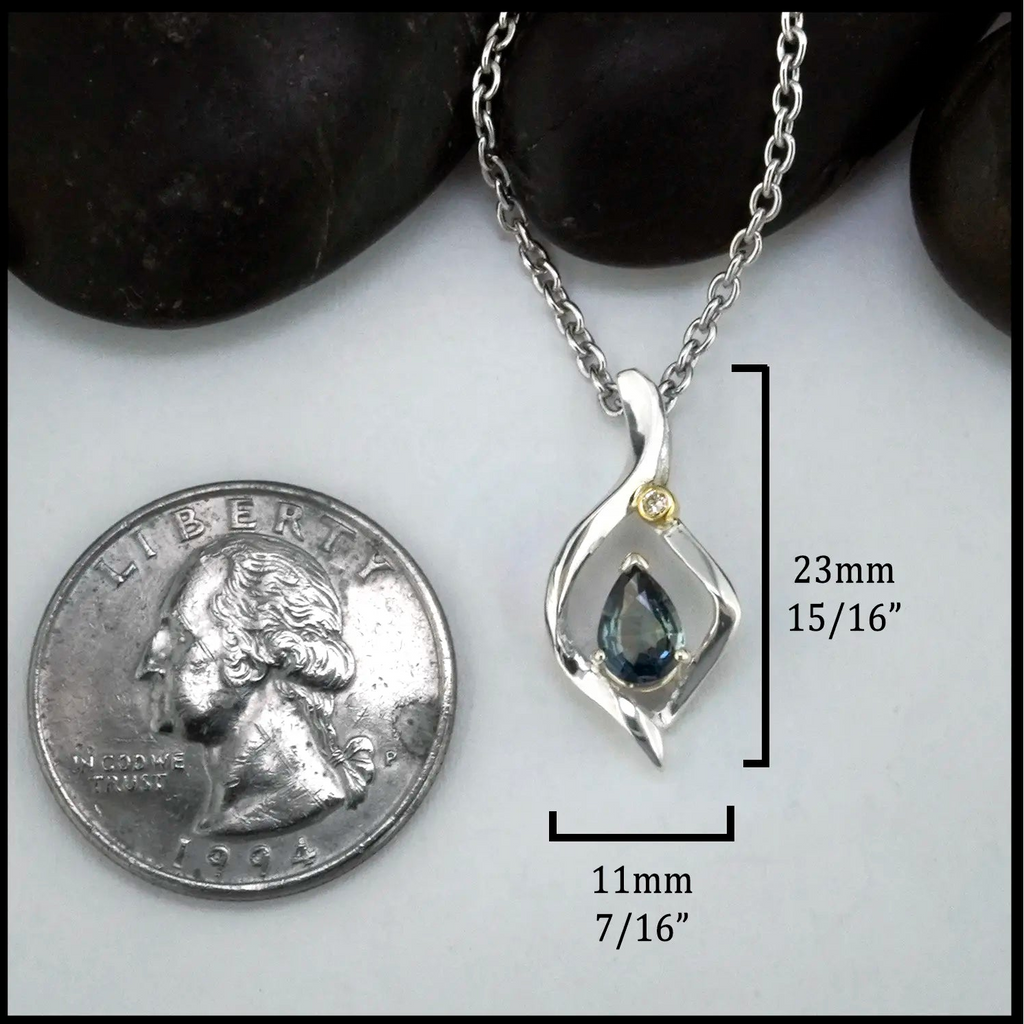 Montana Sapphire and Diamond Pendant in Sterling Silver 23mm x 11mm