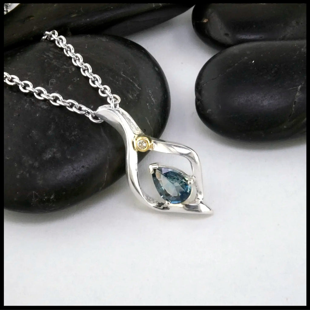 Montana Sapphire and Diamond Pendant in Sterling Silver