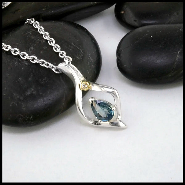 Montana Sapphire and Diamond Pendant in Sterling Silver