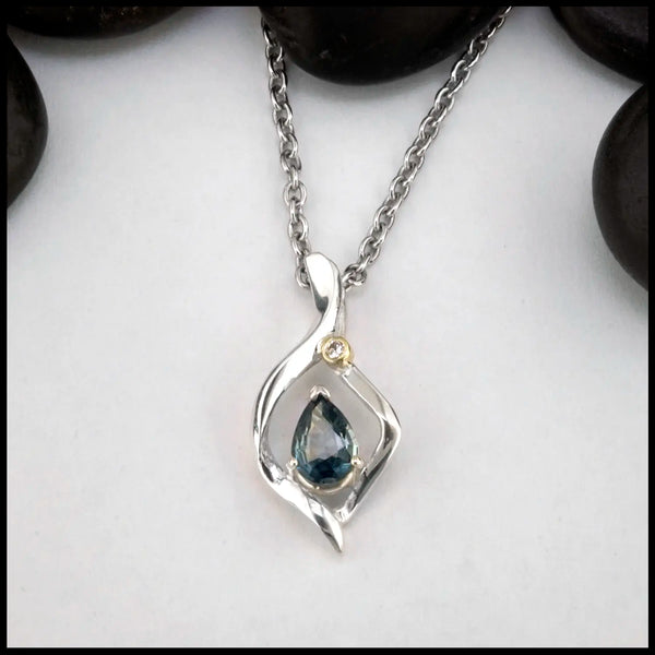 Montana Sapphire and Diamond Pendant in Sterling Silver