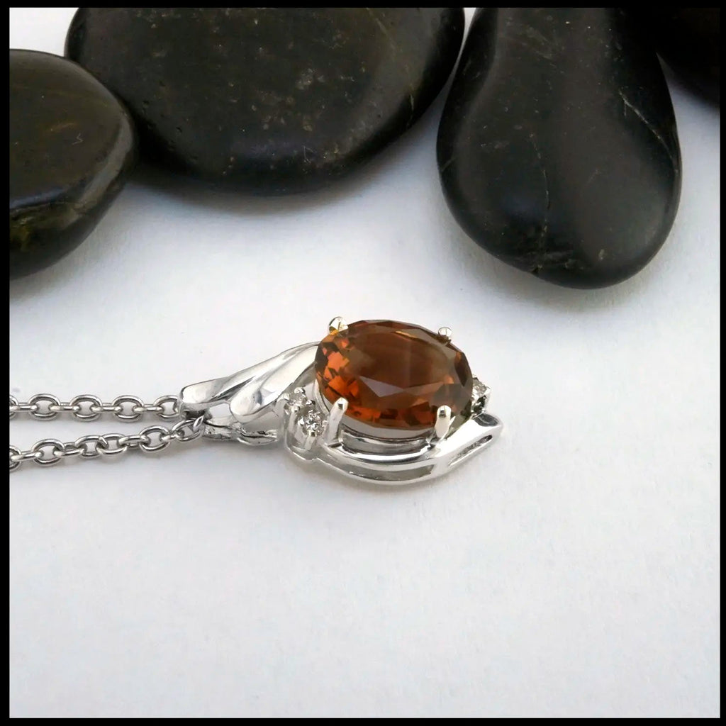 Cognac Smokey Topaz and Diamond Pendant in Sterling Silver