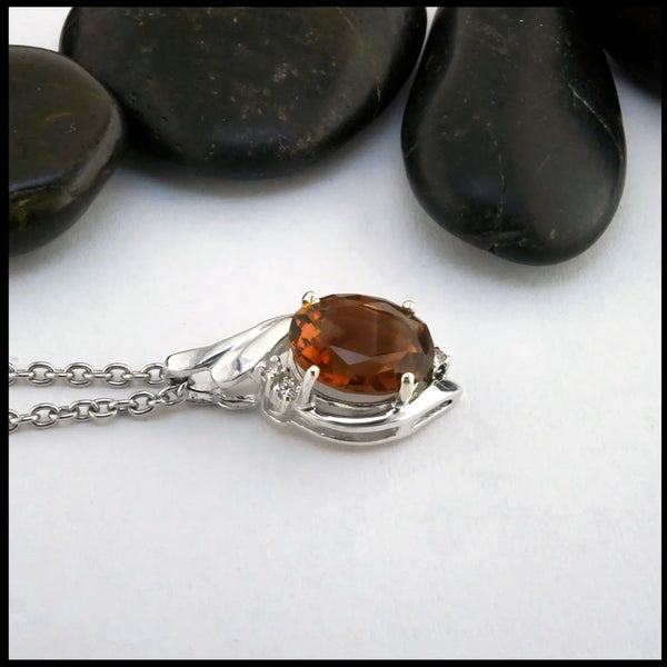 Cognac Smokey Topaz and Diamond Pendant in Sterling Silver