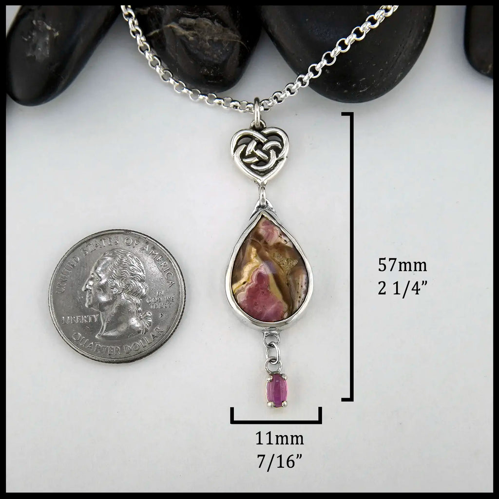 Rhodochrosite and Pink Tourmaline Pendant in Sterling Silver
57mm x 11mm