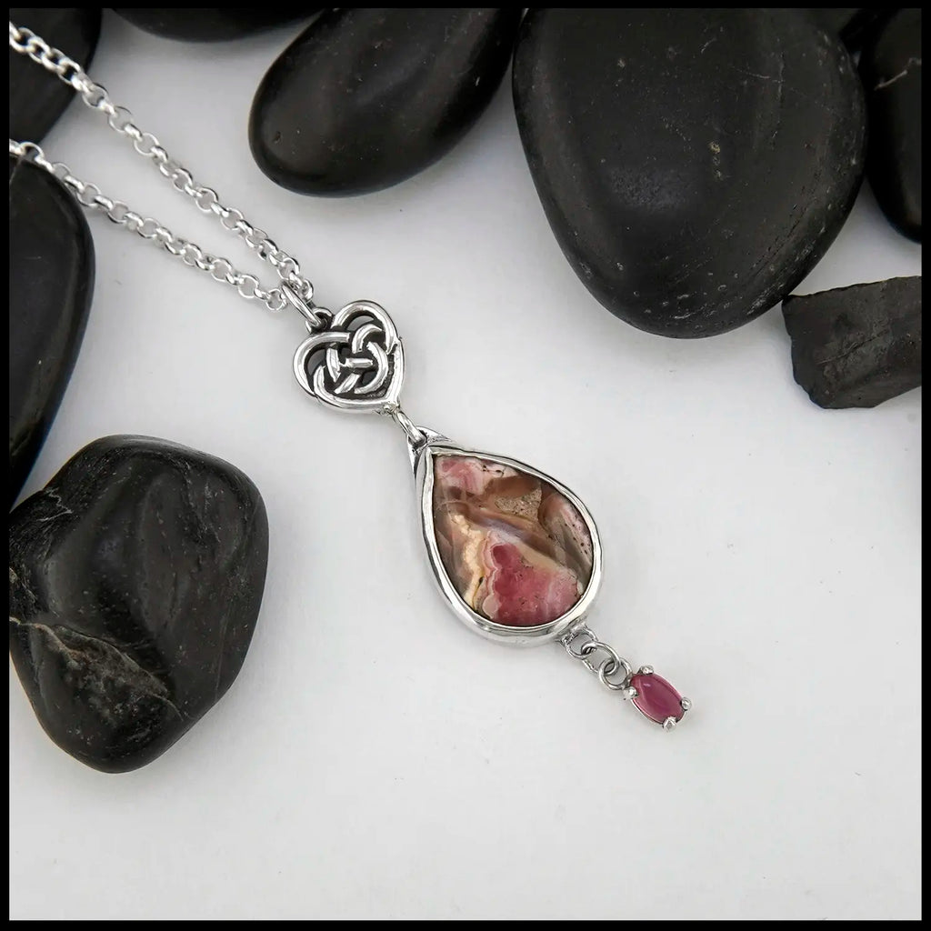 Rhodochrosite and Pink Tourmaline Pendant in Sterling Silver