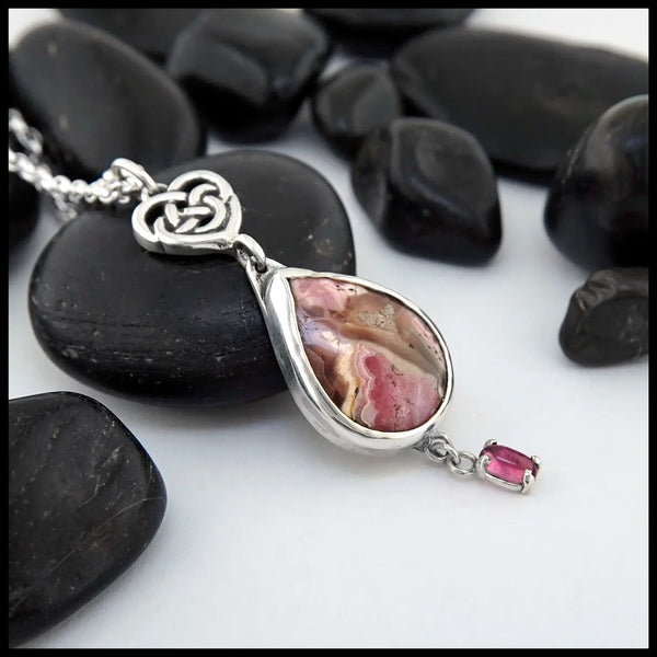 Rhodochrosite and Pink Tourmaline Pendant in Sterling Silver