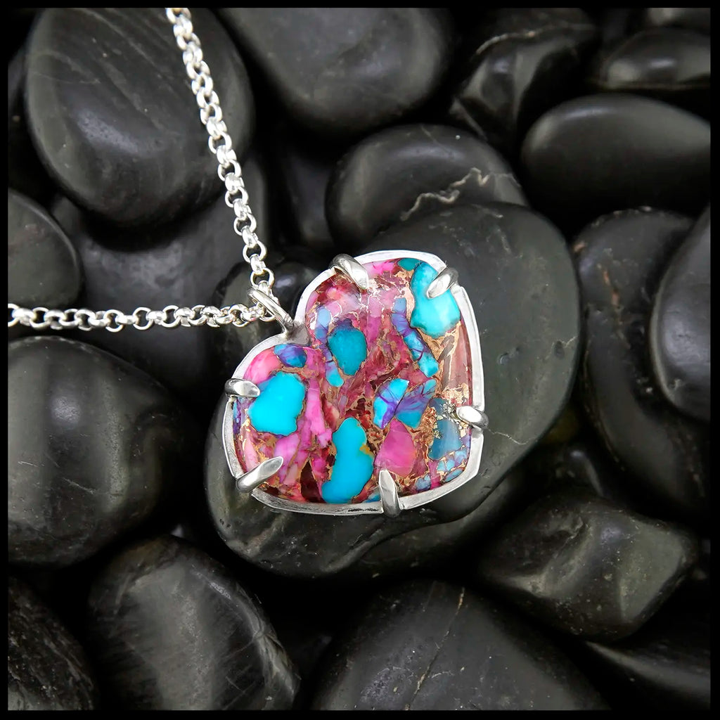 Oyster Turquoise Heart Pendant in Sterling Silver