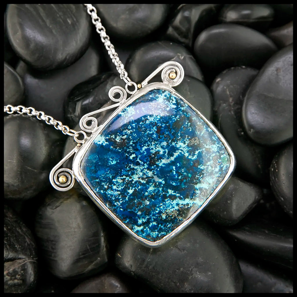 Shattuckite Pendant in Sterling Silver and 18K Gold