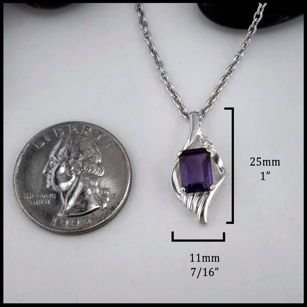 Amethyst and Diamond Pendant in Sterling Silver
25mm x 11mm
