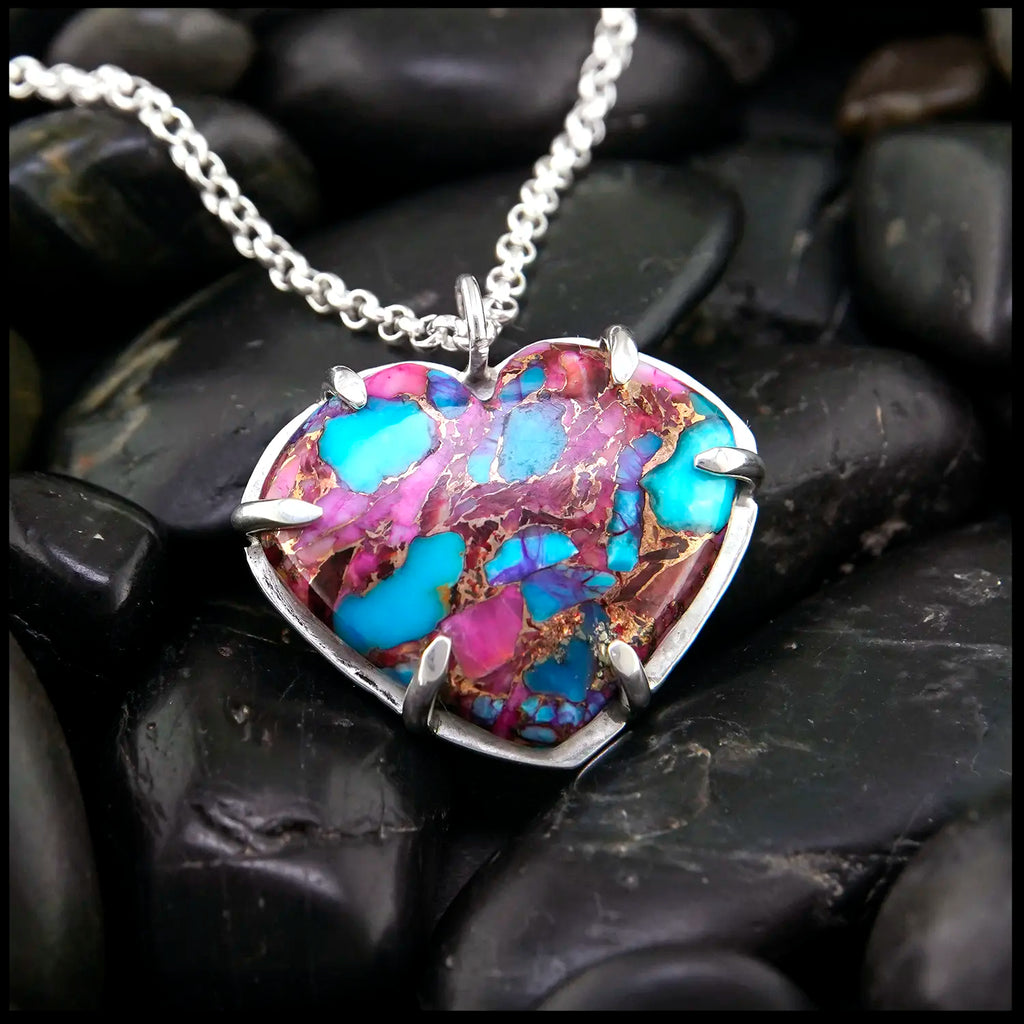 Oyster Turquoise Heart Pendant in Sterling Silver