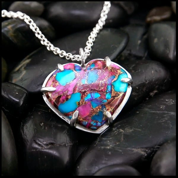 Oyster Turquoise Heart Pendant in Sterling Silver