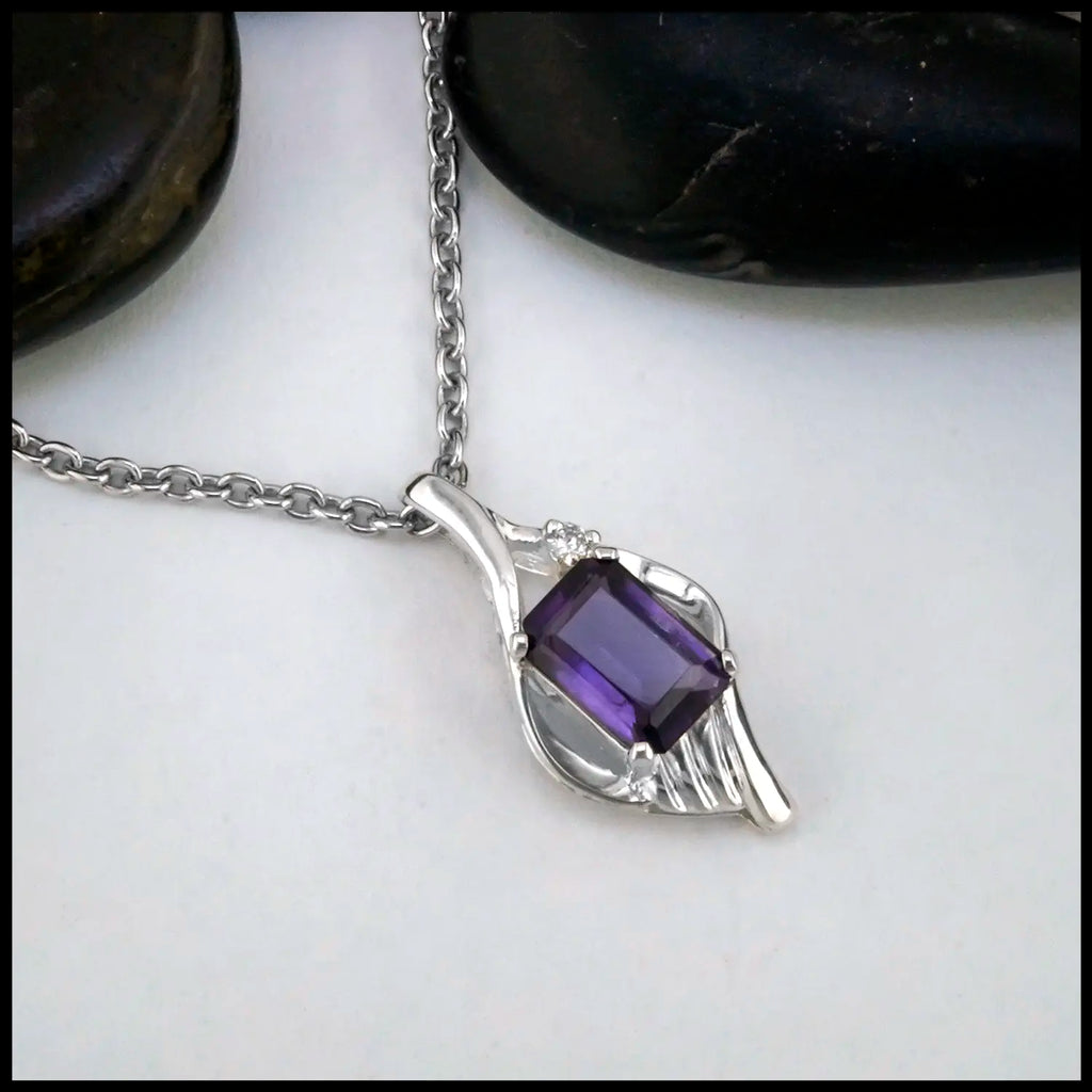 Amethyst and Diamond Pendant in Sterling Silver