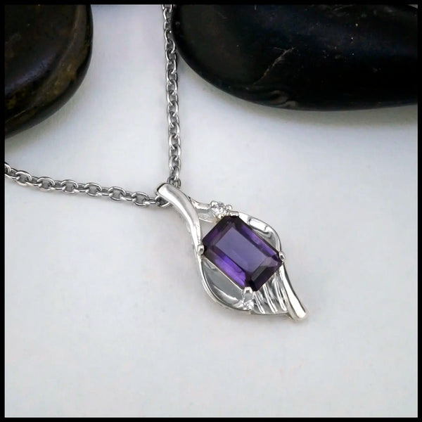 Amethyst and Diamond Pendant in Sterling Silver
