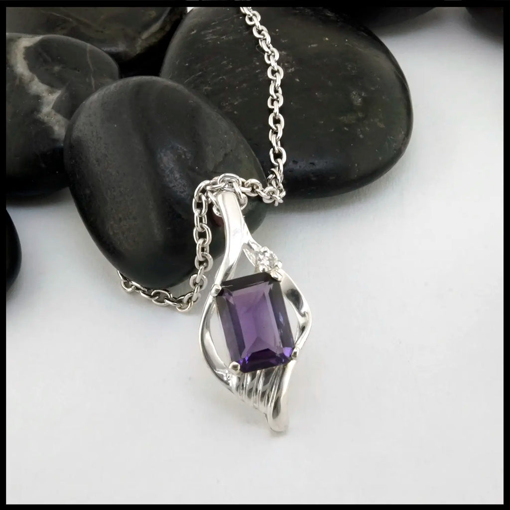 Amethyst and Diamond Pendant in Sterling Silver