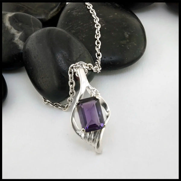 Amethyst and Diamond Pendant in Sterling Silver
