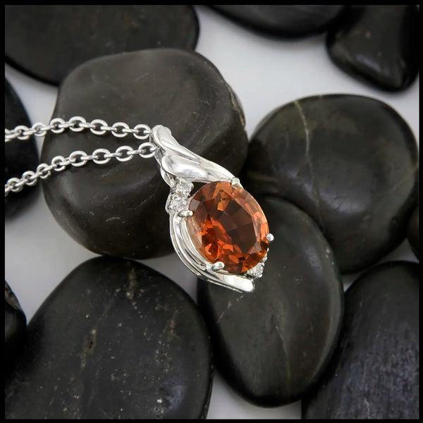 Cognac Smokey Topaz and Diamond Pendant in Sterling Silver
