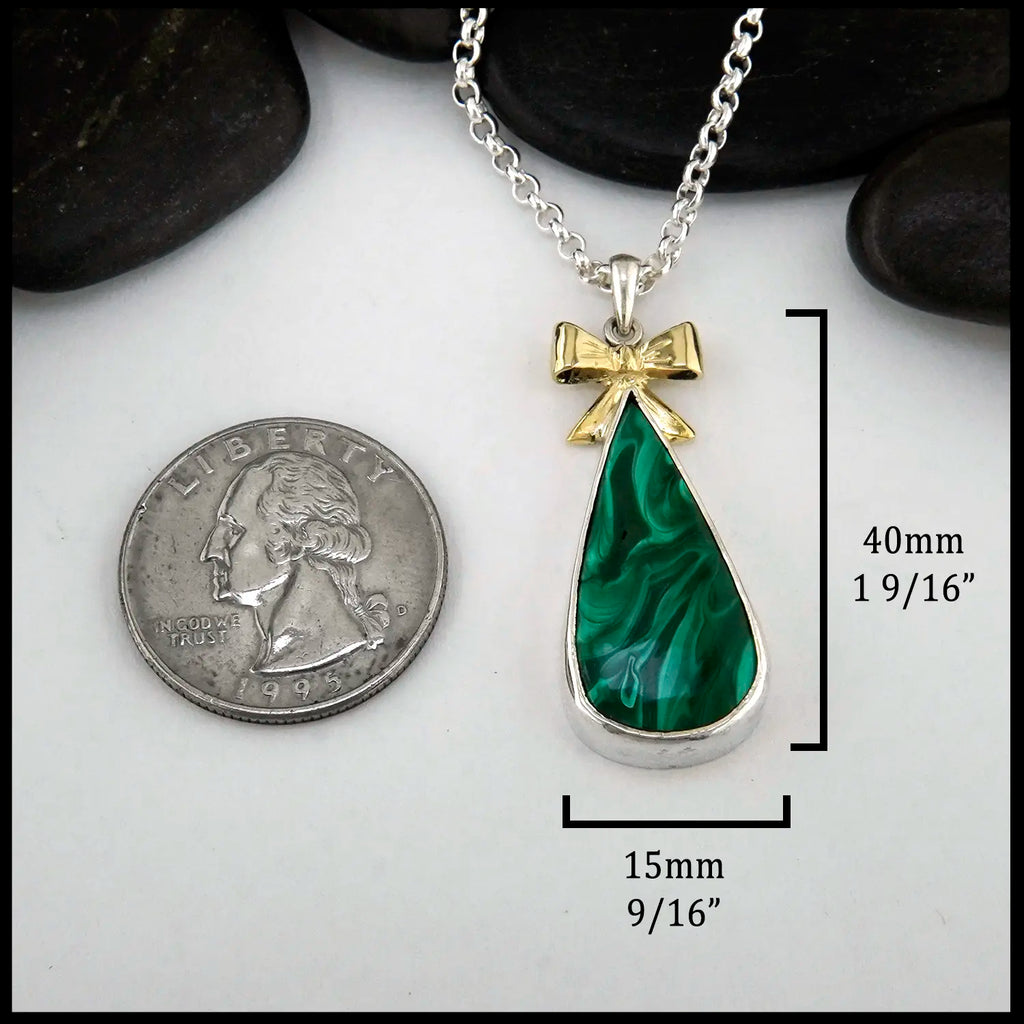 Malachite Christmas Tree Pendant in Sterling Silver and 18K Yellow Gold
40mm x 15mm