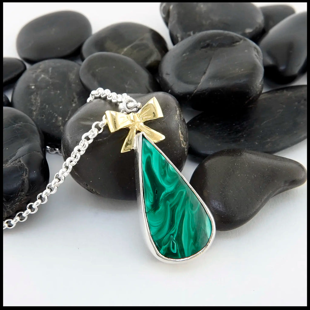 Malachite Christmas Tree Pendant in Sterling Silver and 18K Yellow Gold