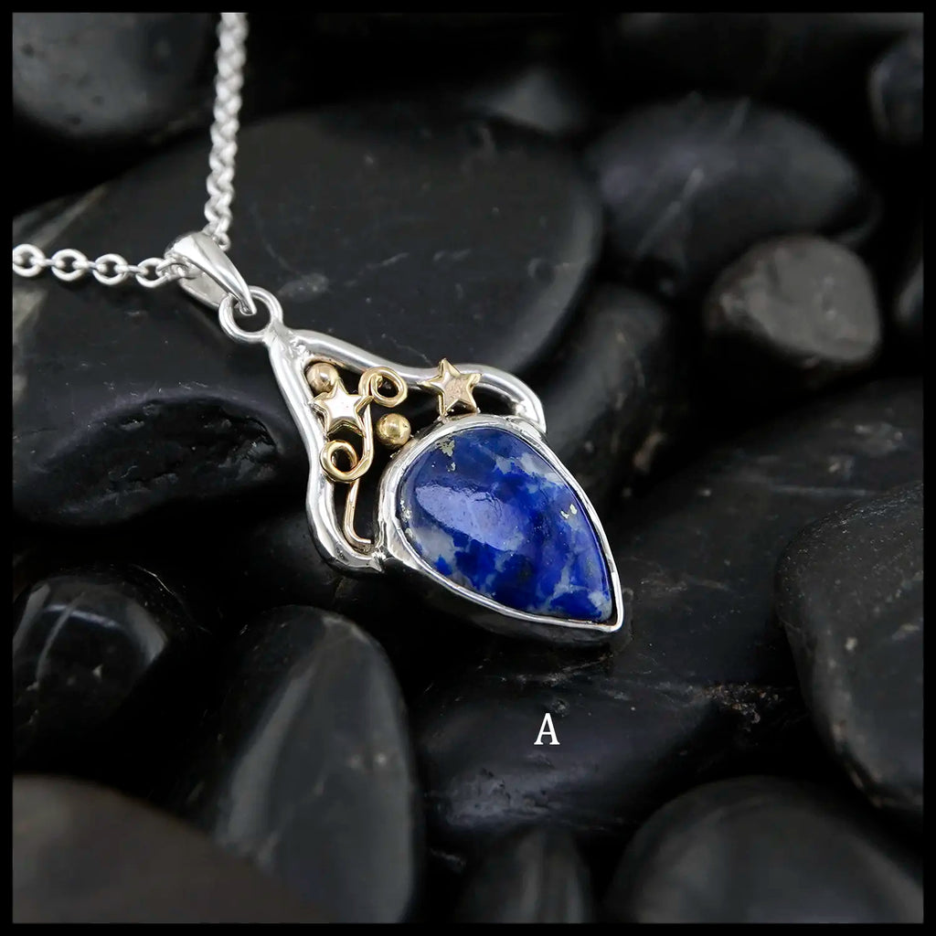 Sodalite Dream Pendants in Sterling Silver and 18K Yellow Gold- Pendant A