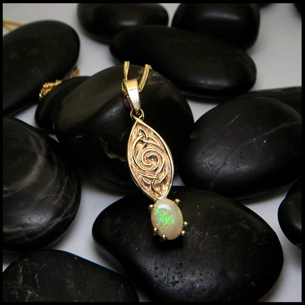 Triquetra Spiral Opal Pendant set in 14K Yellow Gold