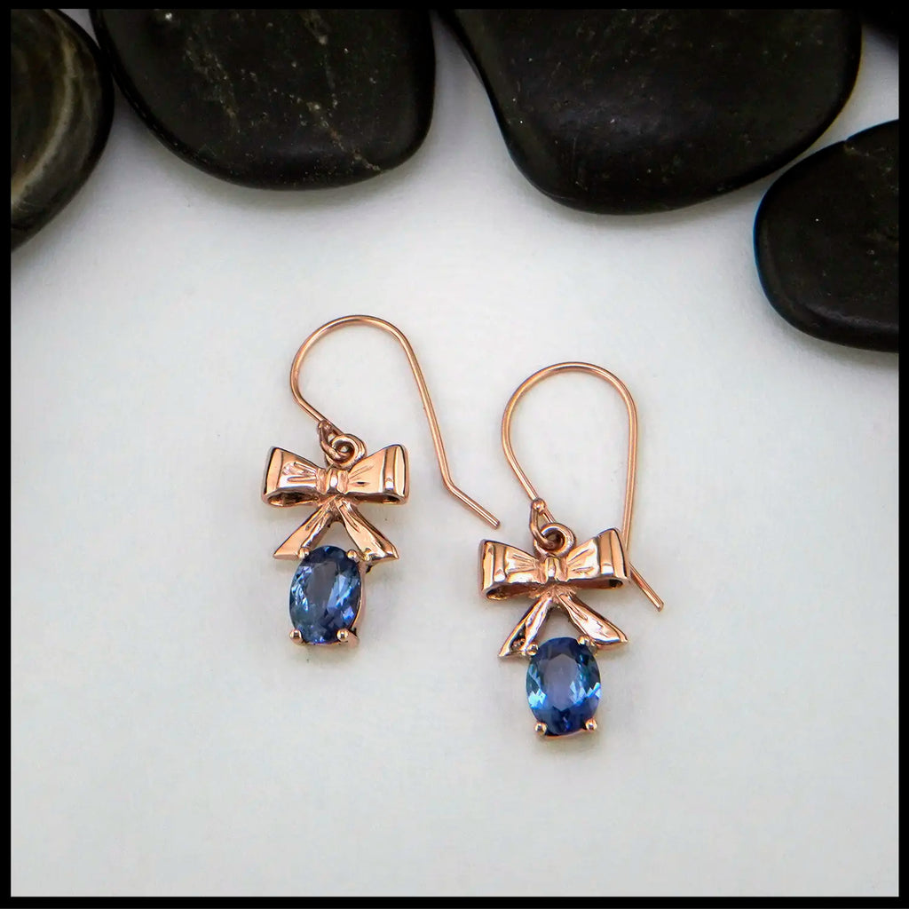 Tanzanite Bow Drop Earrings in 14K Rose Gold