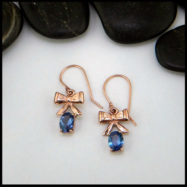 Tanzanite Bow Drop Earrings in 14K Rose Gold