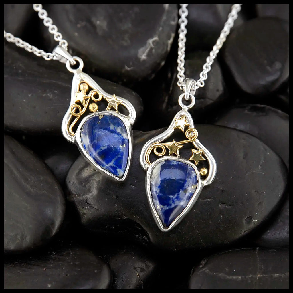 Sodalite Dream Pendants in Sterling Silver and 18K Yellow Gold