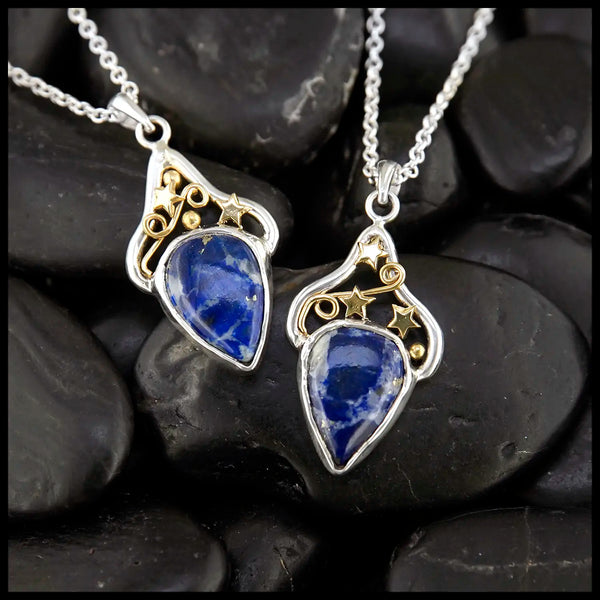 Sodalite Dream Pendants in Sterling Silver and 18K Yellow Gold