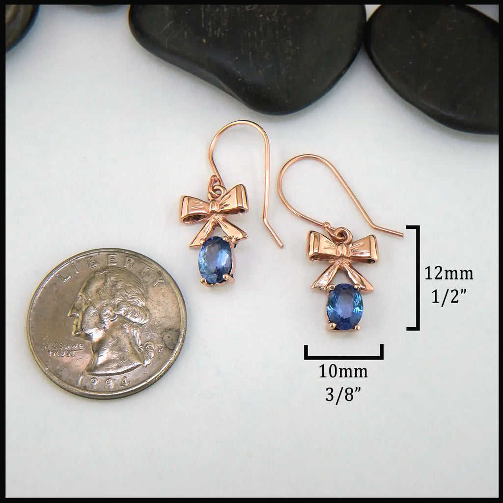 Tanzanite Bow Drop Earrings in 14K Rose Gold
12mm x 10mm