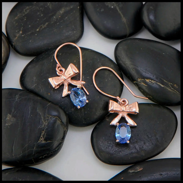 Tanzanite Bow Drop Earrings in 14K Rose Gold