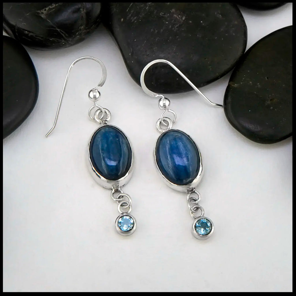 Kyanite and Blue Topaz Drop Earrings in Sterling Silver