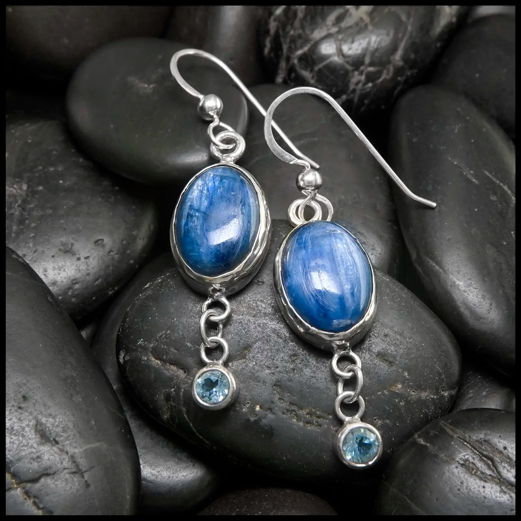 Kyanite and Blue Topaz Drop Earrings in Sterling Silver