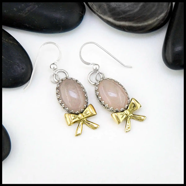 Rose Quartz Drop Earrings in Sterling Silver and 18K Gold