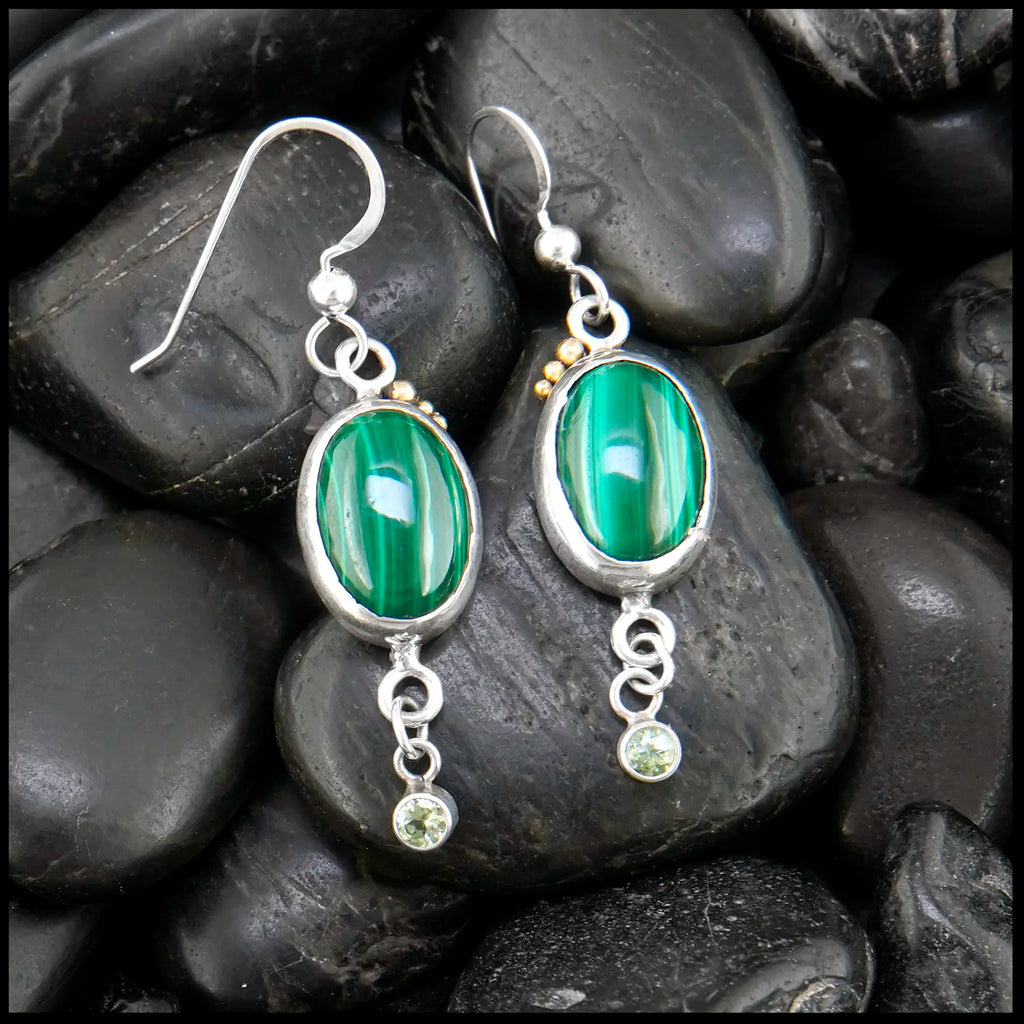Malachite and Mint Garnet Drop Earrings