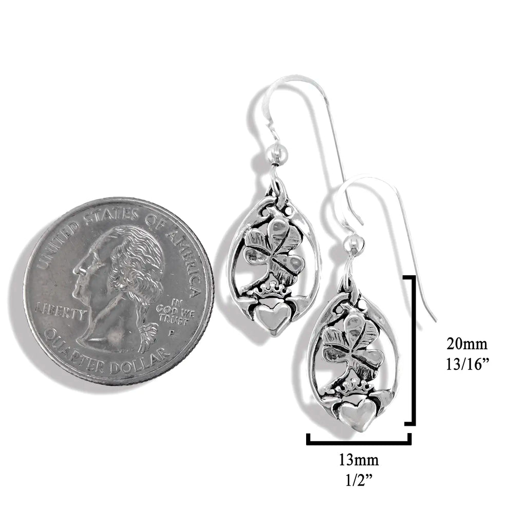 Claddagh and Shamrock Earrings in Silver