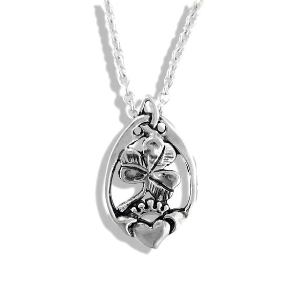 Claddagh and Shamrock Pendant in Silver