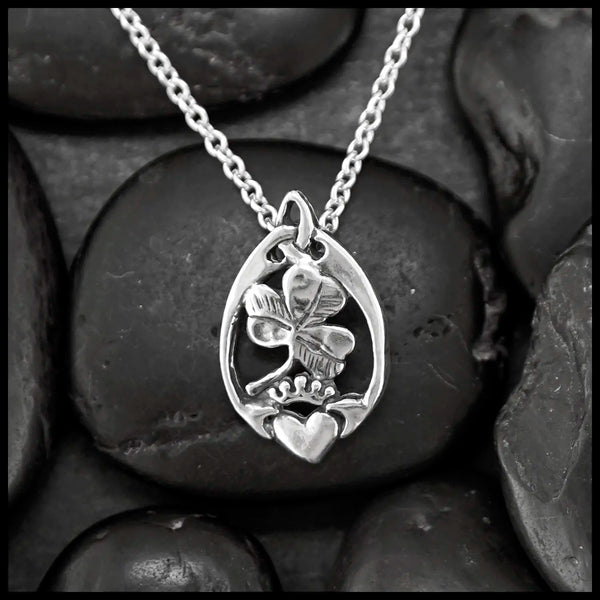 Claddagh and Shamrock Pendant in Silver