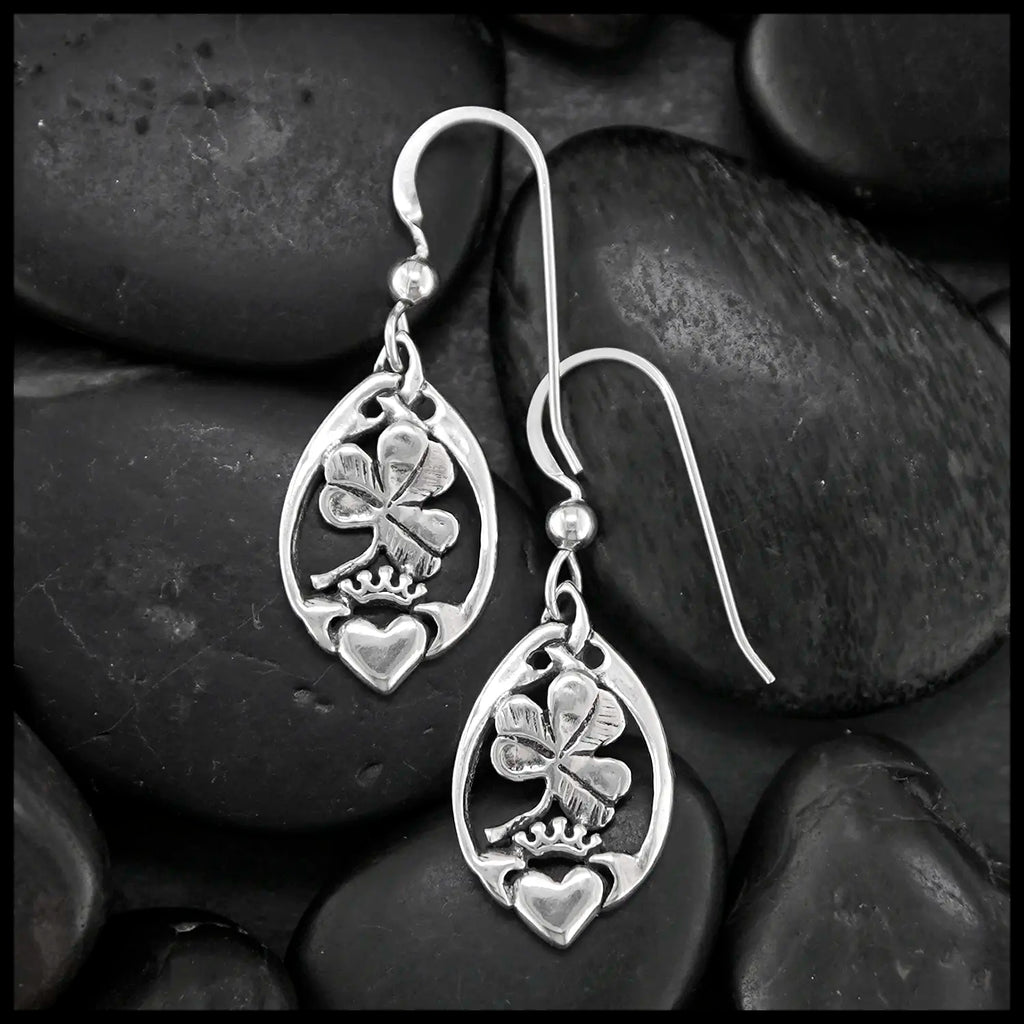 Claddagh and Shamrock Earrings  in Silver