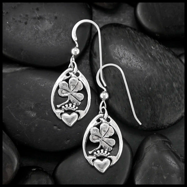 Claddagh and Shamrock Earrings  in Silver