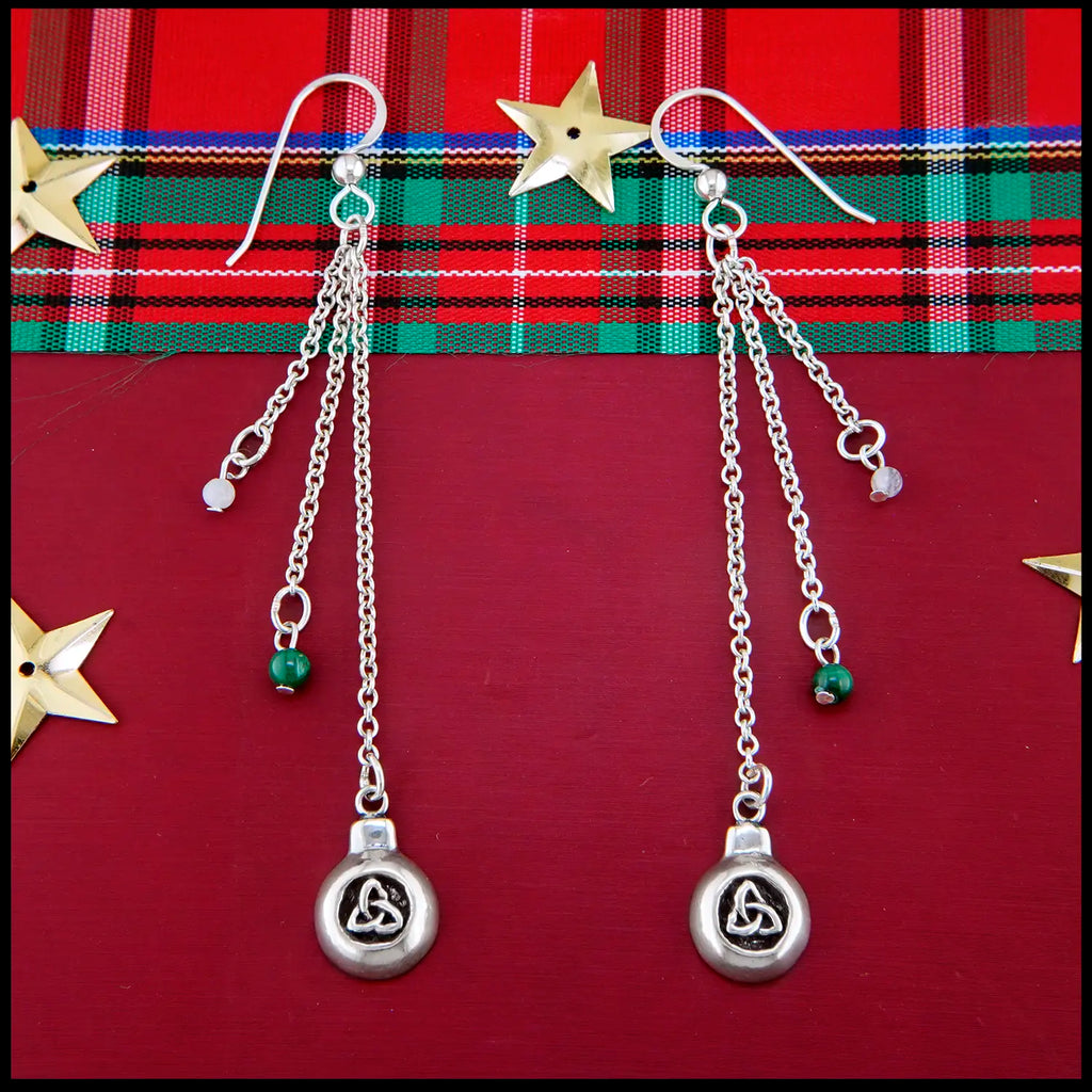 Ornament Drop Earrings in Sterling Silver with Quartz and Malachite