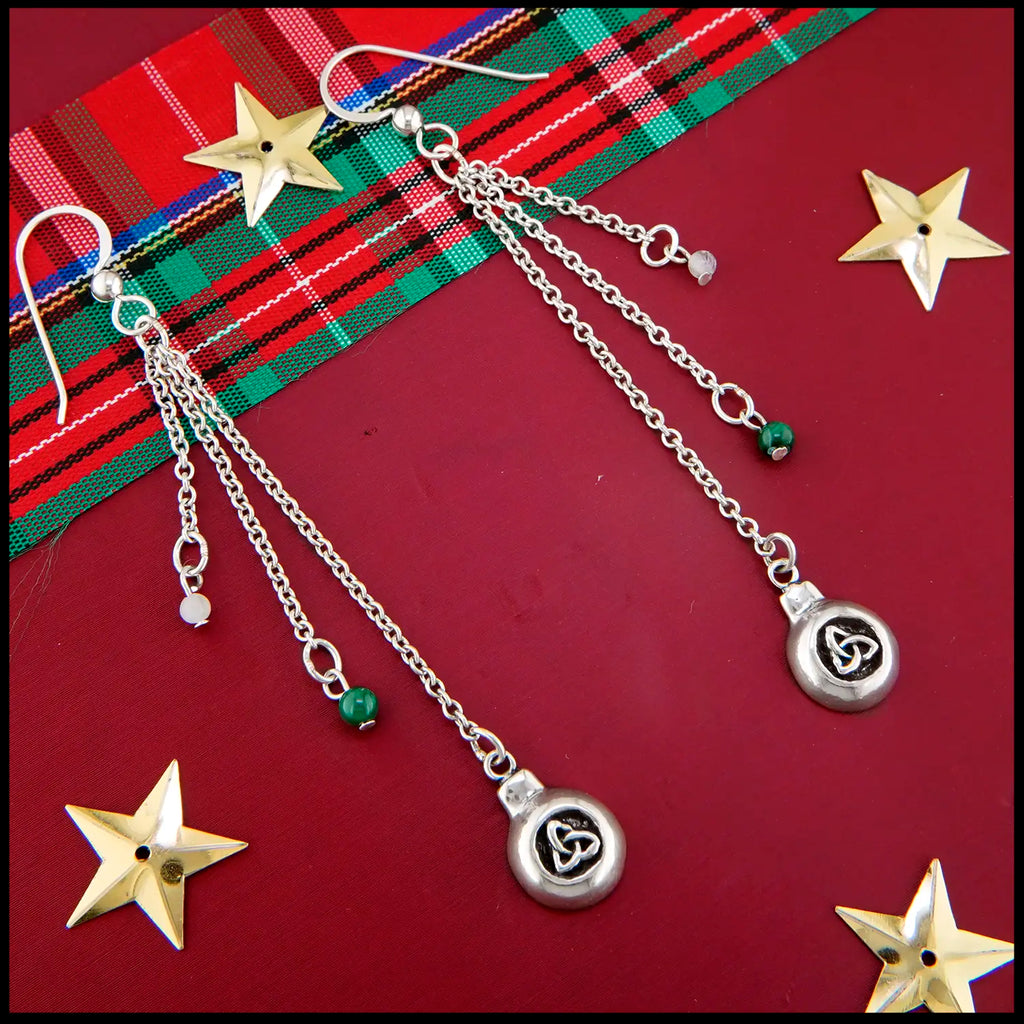 Ornament Drop Earrings in Sterling Silver with Quartz and Malachite